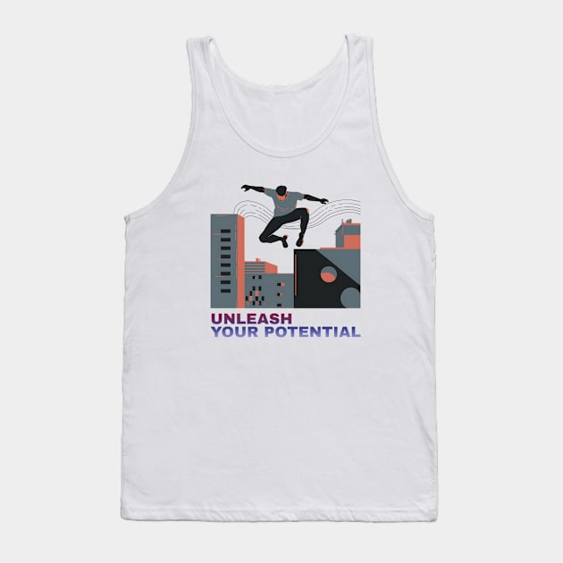 Parkour Potential Unleashed - Aesthetic Guy Doing Parkour Illustration Tank Top by Tecnofa